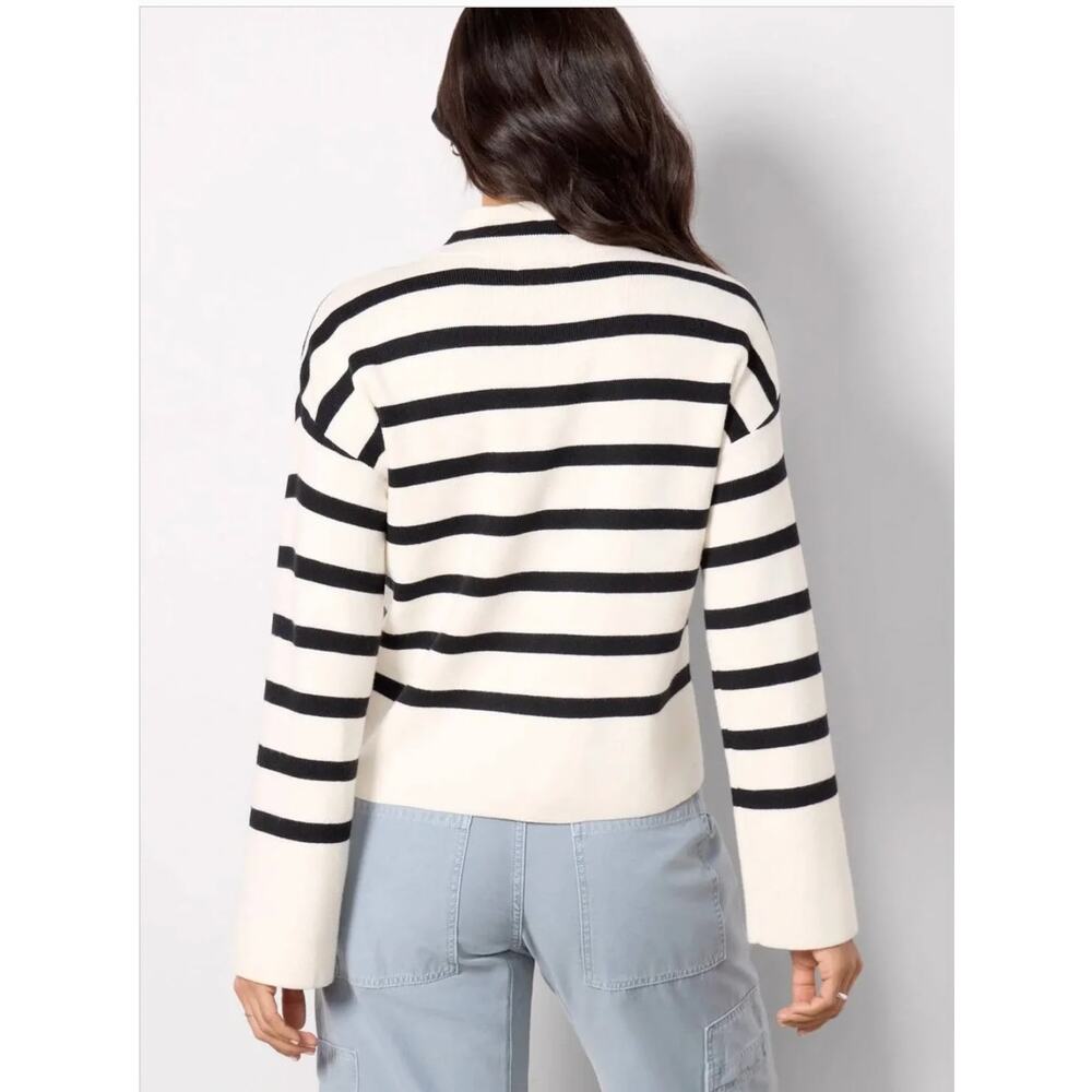 Evereve Bonnie Mock Neck Pullover Sweater Boxy Oversized Striped Blk/Wht Size S - Picture 3 of 14